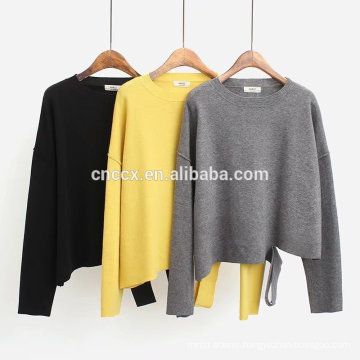 PK17ST431 round neck latest design slope split bottom pullover cashmere woman sweater